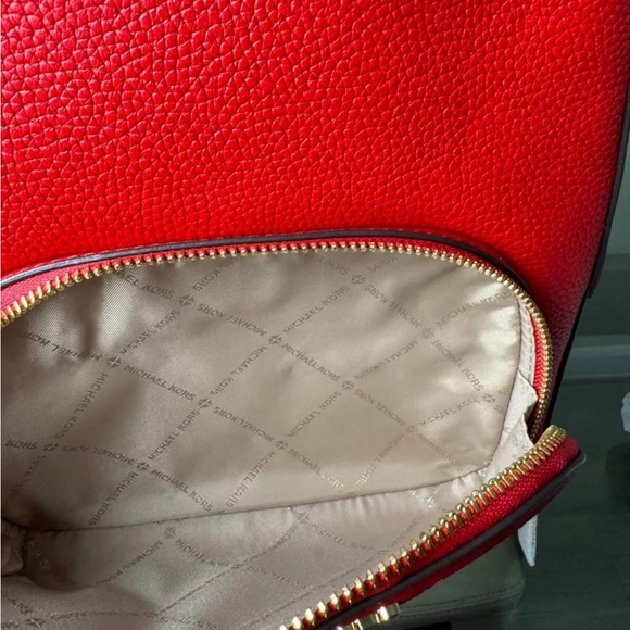 MICHAEL KORS JAYCEE MEDIUM ZIP POCKET LEATHER BACKPACK BRIGHT RED - Picture 2 of 7